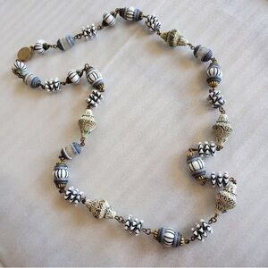 Alice Caviness Artisan Beaded Necklace in Cream and Gold